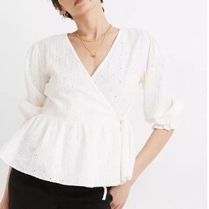 Madewell - Eyelet Puff-Sleeve Peplum Top - XS